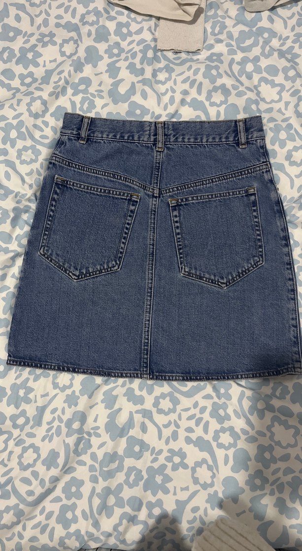 Düğmeli Mavi Kot Mini Etek - Görsel 5