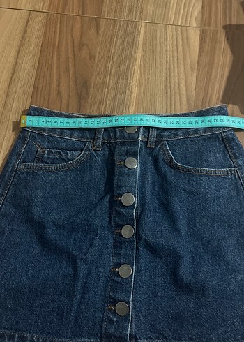 Düğmeli Koyu Mavi Denim Mini Etek - Görsel 4