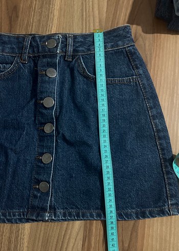 Düğmeli Koyu Mavi Denim Mini Etek - Görsel 5