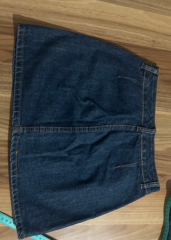 Düğmeli Koyu Mavi Denim Mini Etek - Görsel 3