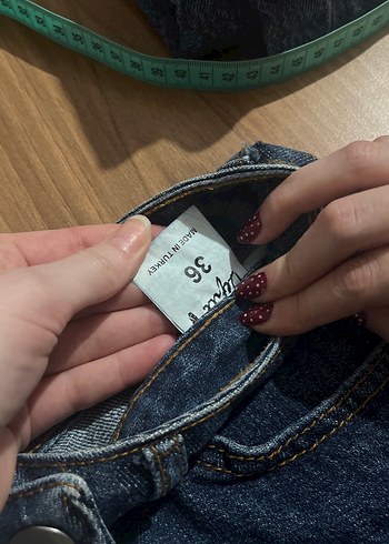 Düğmeli Koyu Mavi Denim Mini Etek - Görsel 2