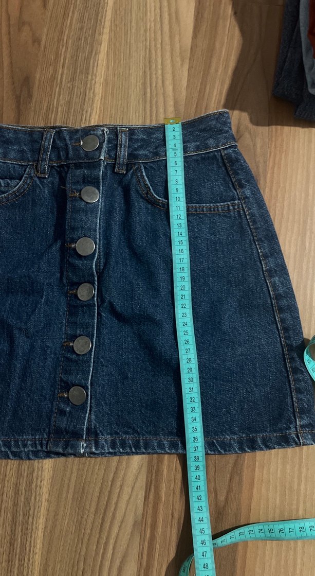 Düğmeli Koyu Mavi Denim Mini Etek - Görsel 5