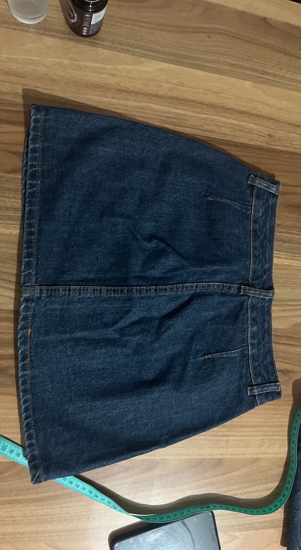 Düğmeli Koyu Mavi Denim Mini Etek - Görsel 3