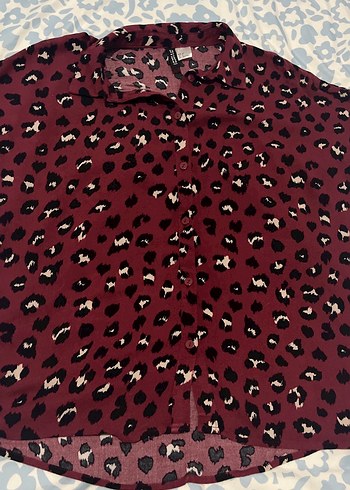 Bordo Desenli Kısa Kollu Kadın Gömlek - Görsel 4