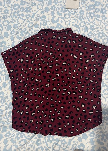 Bordo Desenli Kısa Kollu Kadın Gömlek - Görsel 5