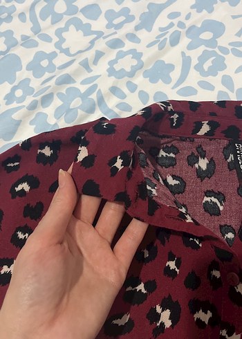 Bordo Desenli Kısa Kollu Kadın Gömlek - Görsel 3