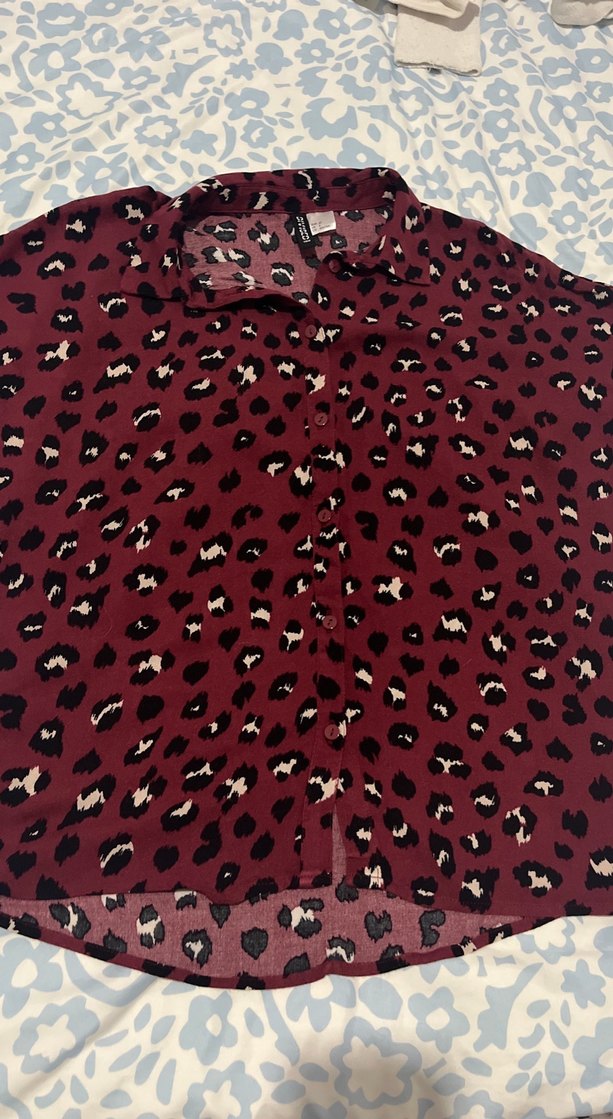 Bordo Desenli Kısa Kollu Kadın Gömlek - Görsel 4