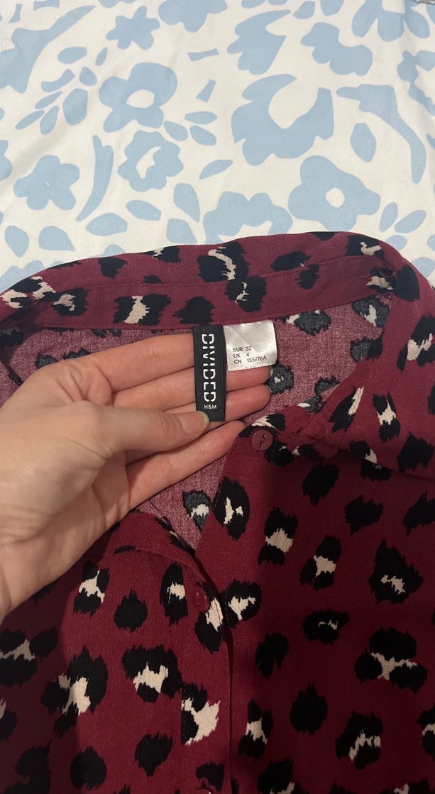 Bordo Desenli Kısa Kollu Kadın Gömlek - Görsel 2