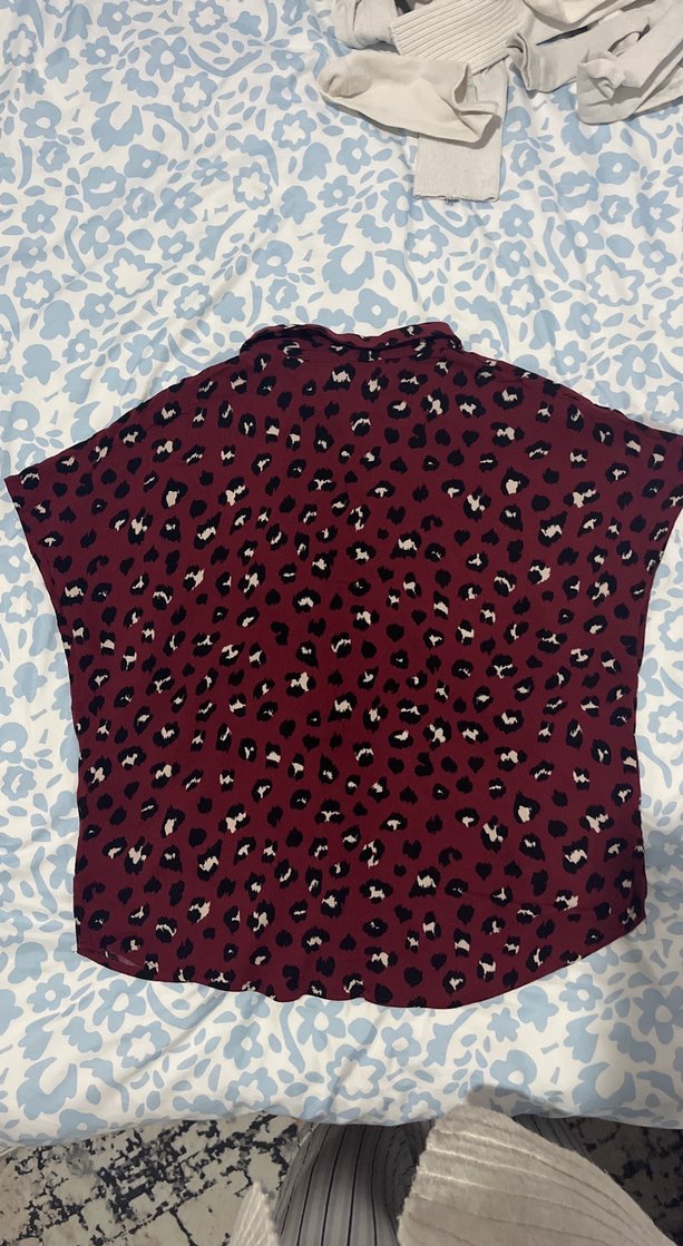 Bordo Desenli Kısa Kollu Kadın Gömlek - Görsel 5