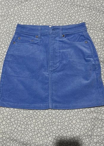 Düğmeli Mavi Kadın kadife etek - Görsel 2