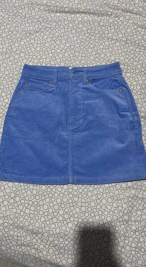 Düğmeli Mavi Kadın kadife etek - Görsel 2