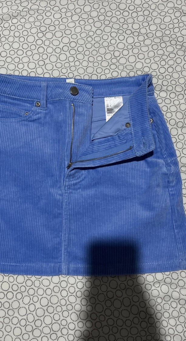 Düğmeli Mavi Kadın kadife etek - Görsel 3