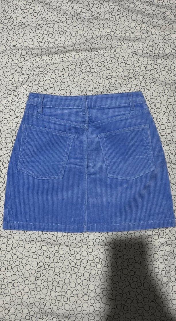 Düğmeli Mavi Kadın kadife etek - Görsel 5