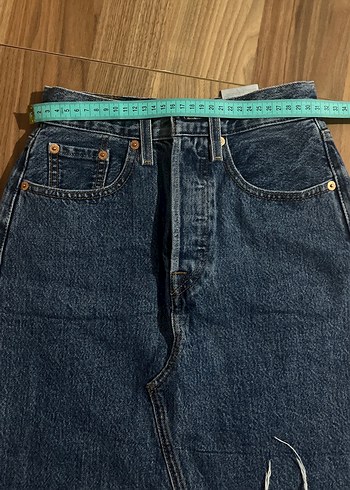 Düğmeli Mavi Denim Midi Etek - Görsel 5