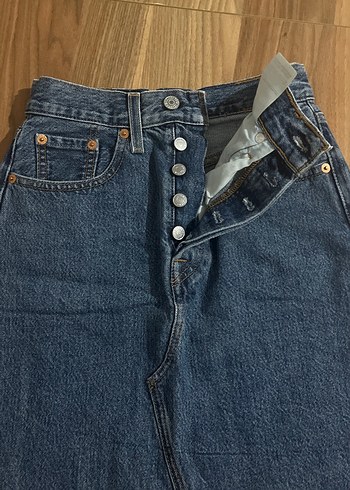 Düğmeli Mavi Denim Midi Etek - Görsel 2