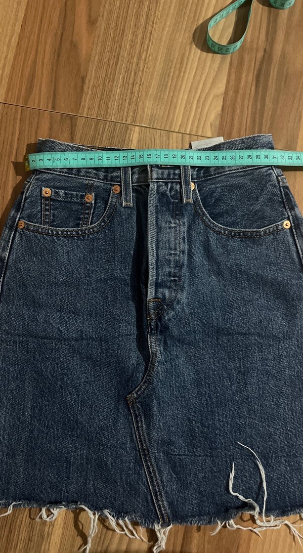 Düğmeli Mavi Denim Midi Etek - Görsel 5