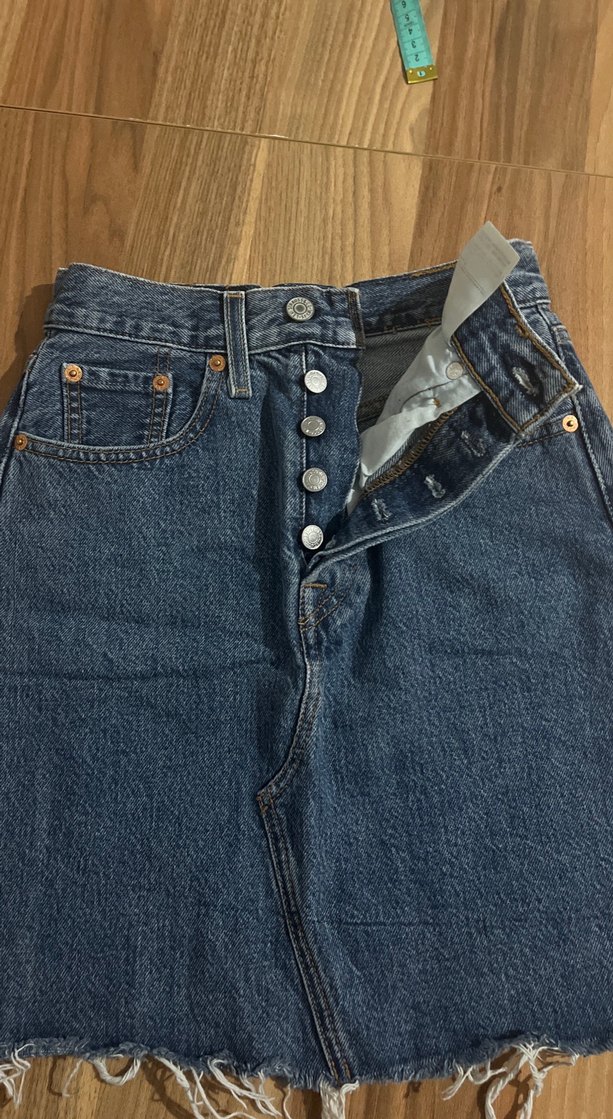 Düğmeli Mavi Denim Midi Etek - Görsel 2
