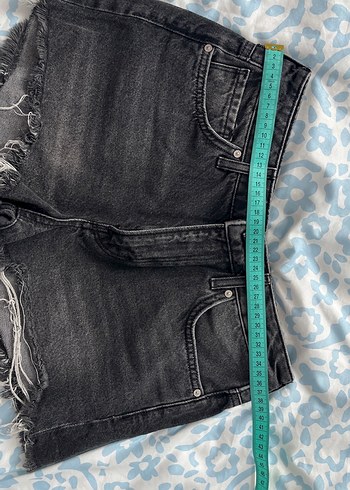 Gri Mini Kot Şort - Görsel 6