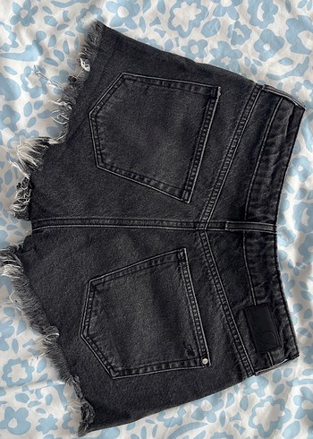 Gri Mini Kot Şort - Görsel 4