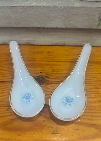 Beyaz Çiçek Desenli Seramik Kaşık Seti - Görsel 2