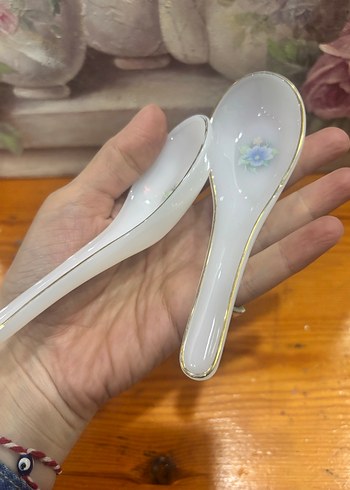 Beyaz Çiçek Desenli Seramik Kaşık Seti - Görsel 5