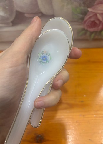 Beyaz Çiçek Desenli Seramik Kaşık Seti - Görsel 6