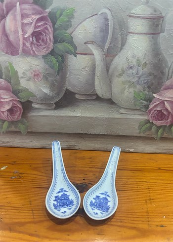 Mavi Nakış Desenli Seramik Kaşık Seti - Görsel 2