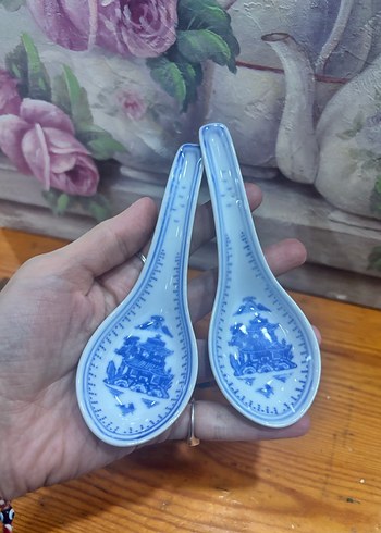 Mavi Nakış Desenli Seramik Kaşık Seti - Görsel 4