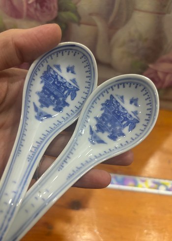 Mavi Nakış Desenli Seramik Kaşık Seti - Görsel 8