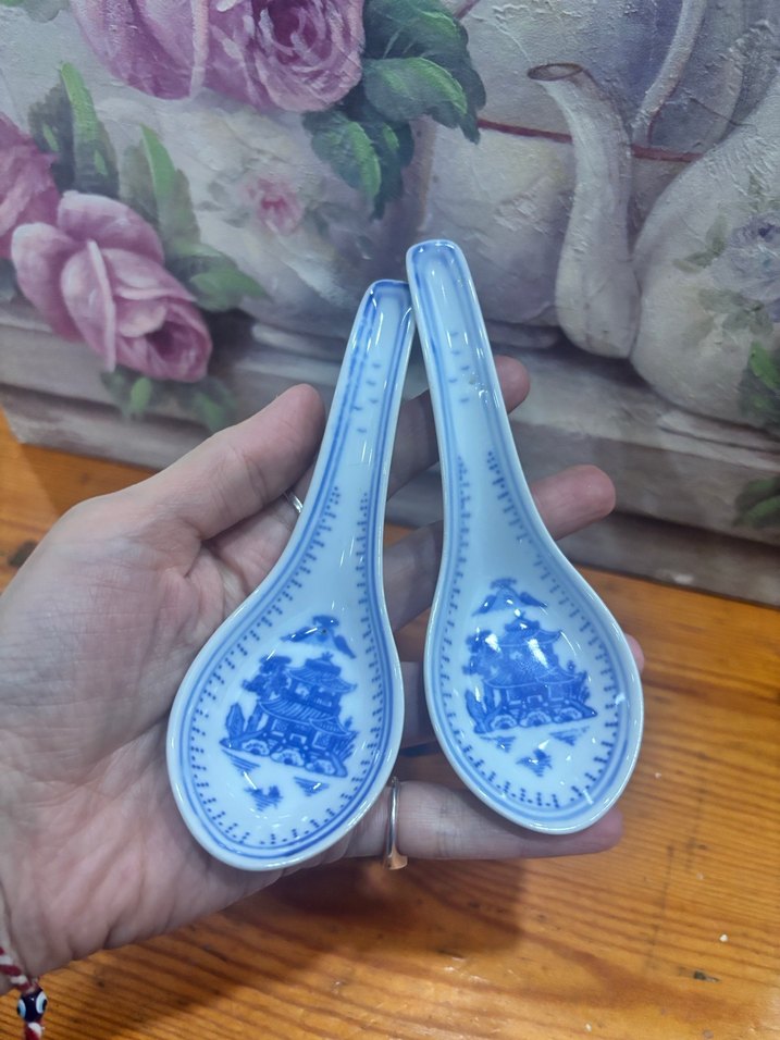 Mavi Nakış Desenli Seramik Kaşık Seti - Görsel 4