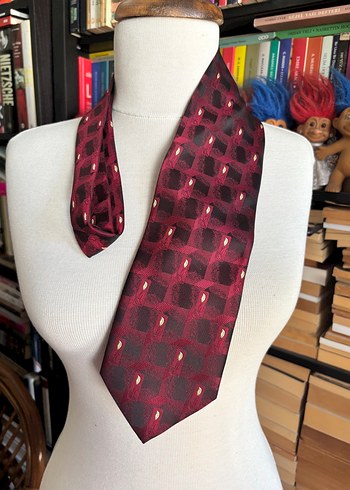 American Vintage Koyu Bordo Geometrik Desenli İpeksi Kravat