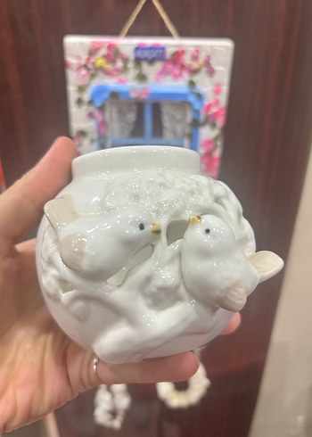 Beden Beyaz Kuş Figürlü Seramik tealight