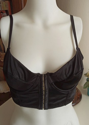 V Yaka Siyah Saten Mini Büstiyer - Görsel 2
