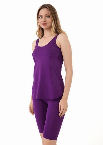 Düz renk taytli tankini - Görsel 3