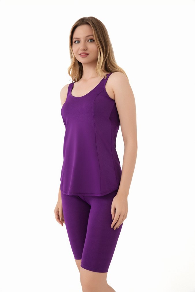 Düz renk taytli tankini - Görsel 3
