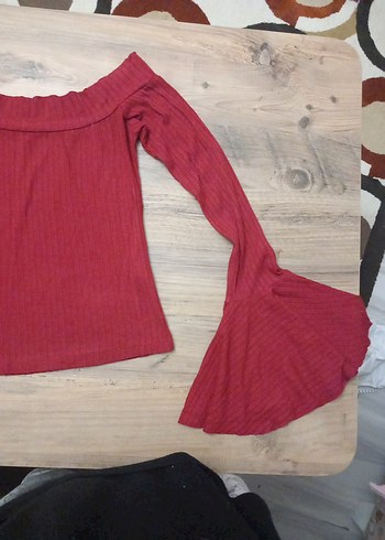 36 Beden Bordo Uzun Kollu Kayık Yaka Triko Bluz