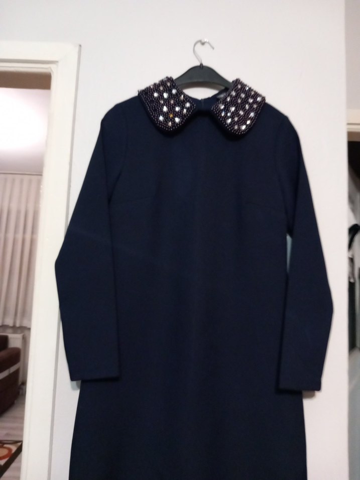 Uzun Kol Drapeli siyahvBatik Elbise - Görsel 5