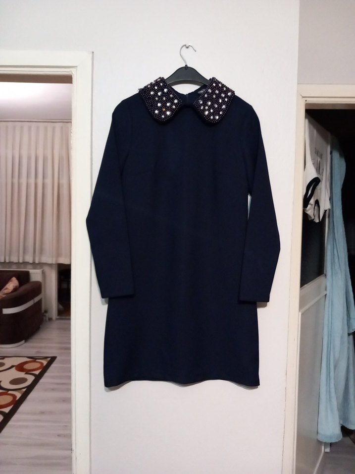 Uzun Kol Drapeli siyahvBatik Elbise - Görsel 4