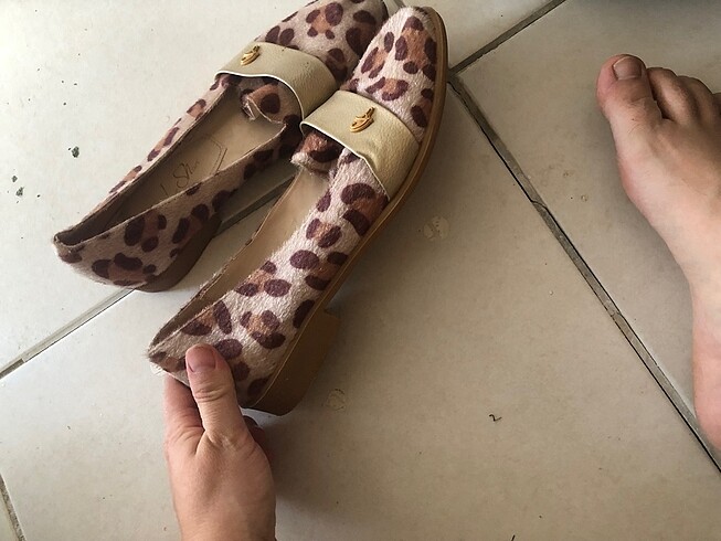 36 Beden camel Renk Babet leopar desenli loafer tarzı
