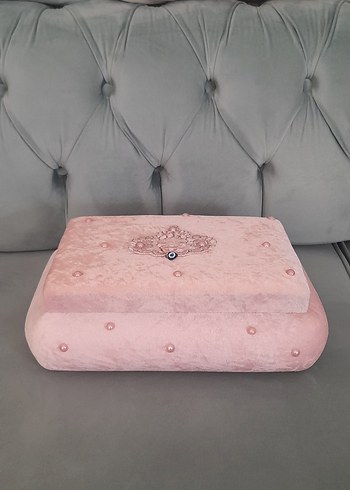 Pembe Kadife Desenli Makyaj Kutusu