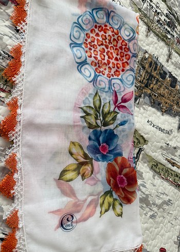 Dantel Kenarlı Çok Renkli Bohem Kadın yazma - Görsel 3