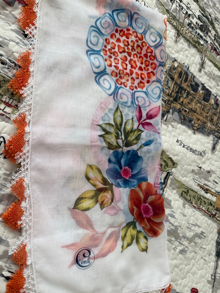 Dantel Kenarlı Çok Renkli Bohem Kadın yazma - Görsel 3