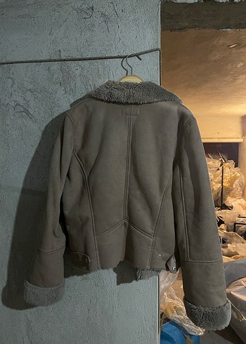 Gri Süet Kadın Ceket - Kürk Detaylı - Görsel 2