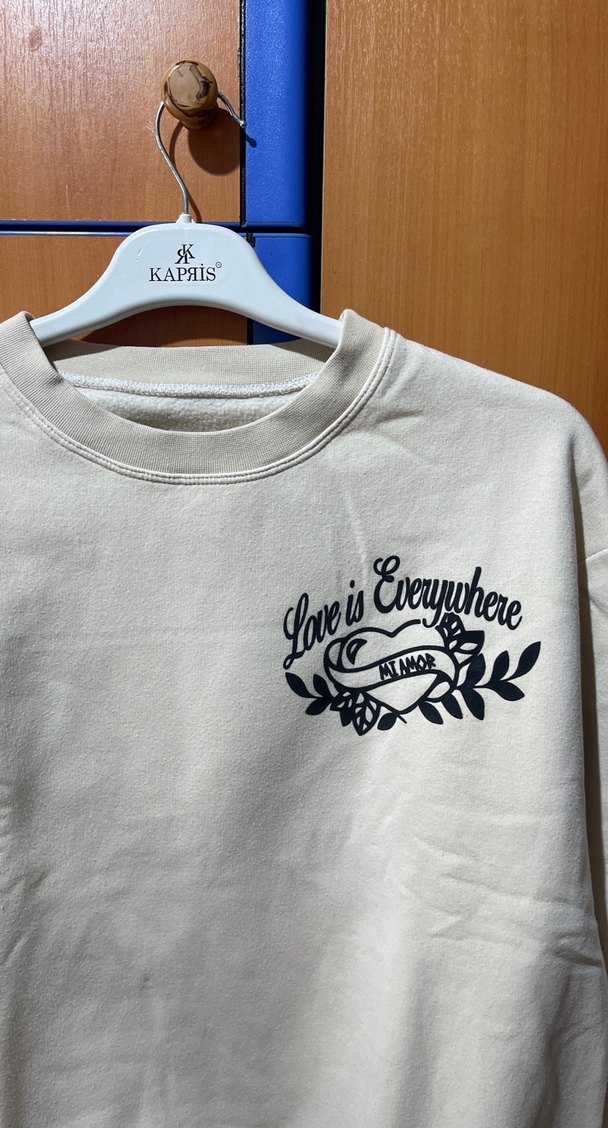 Uzun Kollu Beyaz Pamuklu Sweatshirt - Görsel 2