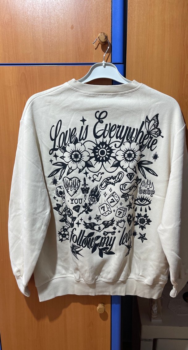 Uzun Kollu Beyaz Pamuklu Sweatshirt - Görsel 3