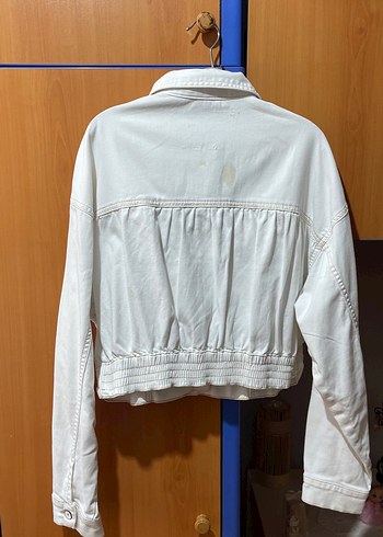 Beyaz Düğmeli Kadın Denim Ceket - Görsel 3