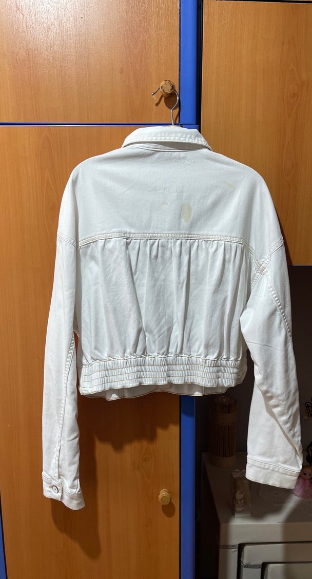 Beyaz Düğmeli Kadın Denim Ceket - Görsel 3