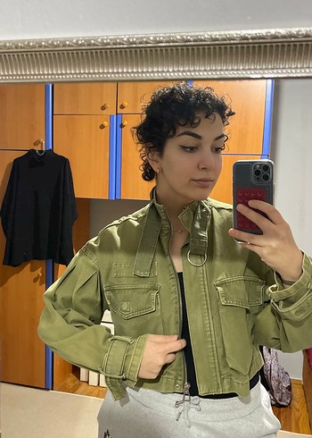 Bershka yeşil kot ceket  - Görsel 5