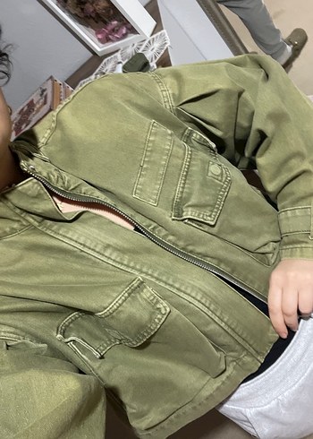 Bershka yeşil kot ceket  - Görsel 7