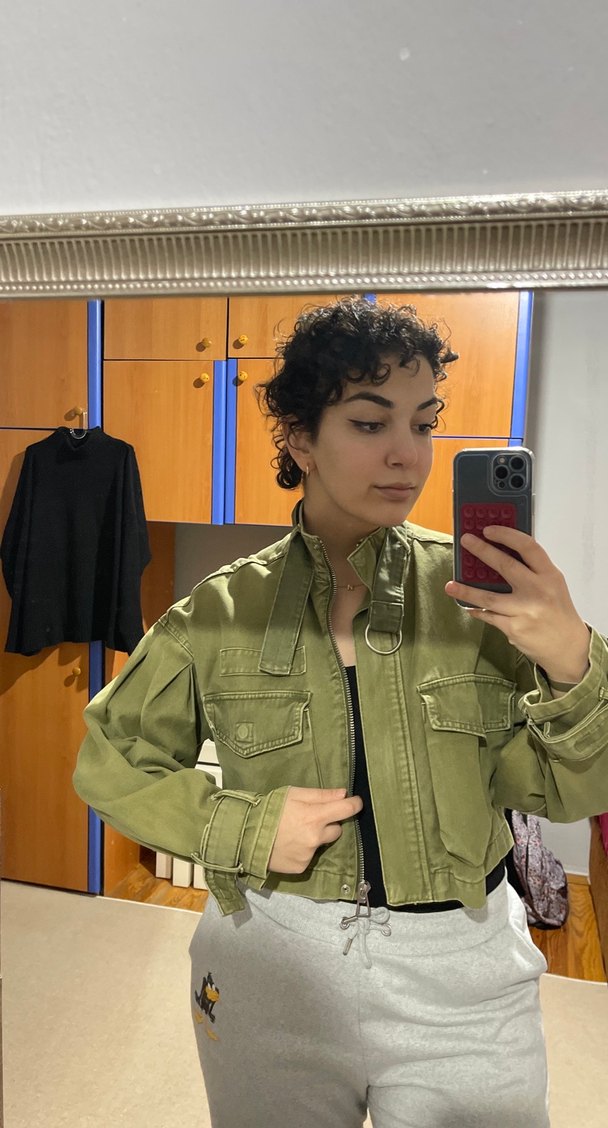 Bershka yeşil kot ceket  - Görsel 5